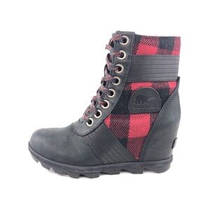 Sorel Lexie Black Leather Wedge Ankle Boots 6.5